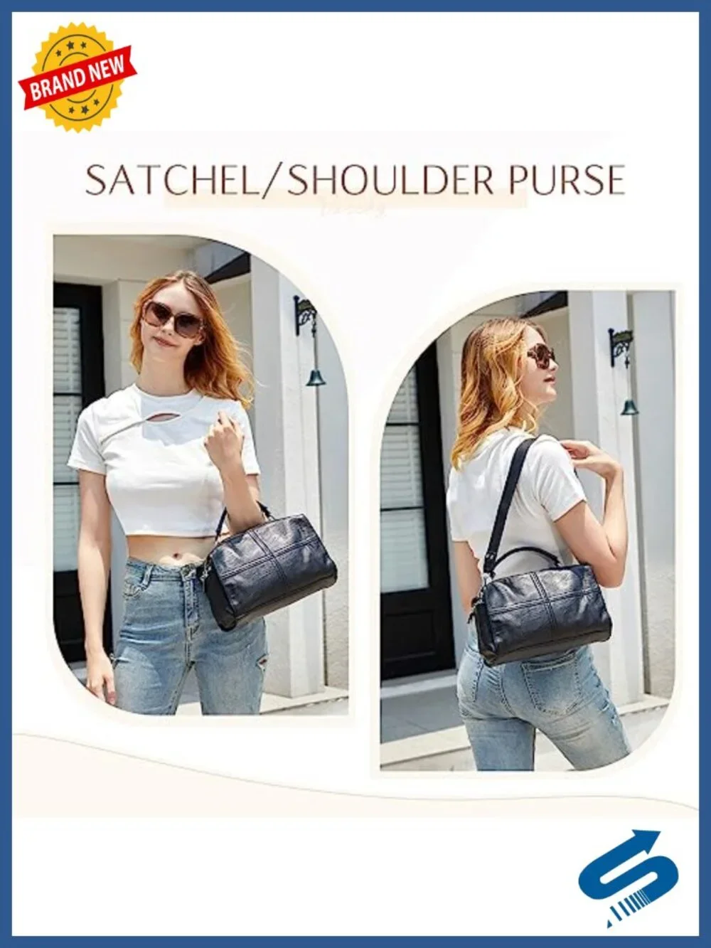 Vegan Leather Crossbody Satchel Bag - Top Handle Shoulder Purse